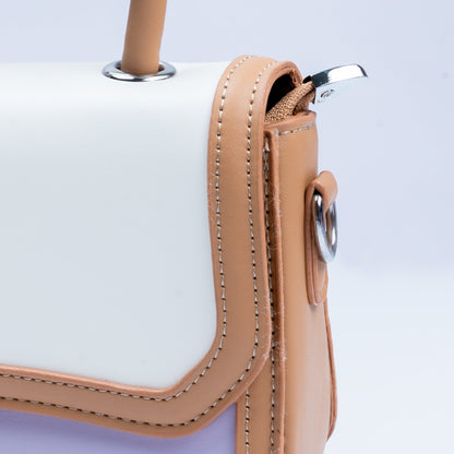 Stylish Leather Bags For Women (Brown/White/Purple)