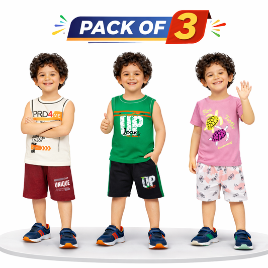 Boys Pack of 3 Suit Set - kids clothing by New Outfit Pakistan