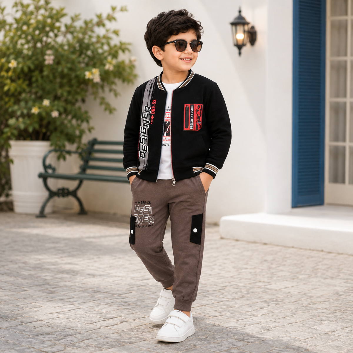 Boys Premium 3-Piece Designer Jacket Suit – Graphic Zip Jacket, Printed T-Shirt & Jogger Trouser (NOF-1955)
