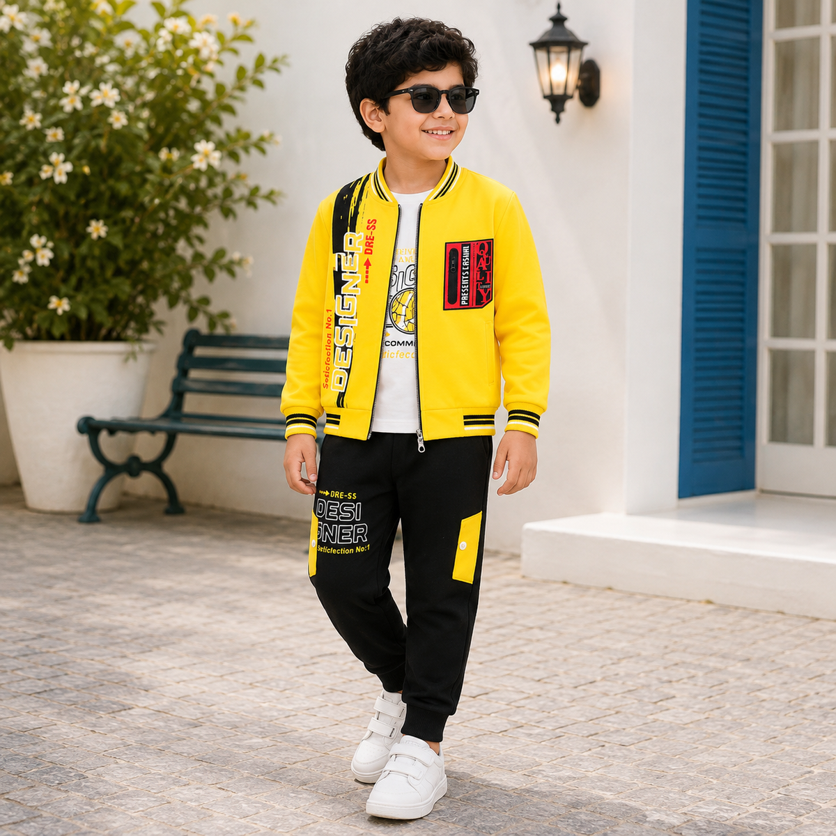 Boys Premium 3-Piece Designer Jacket Suit – Graphic Zip Jacket, Printed T-Shirt & Jogger Trouser (NOF-1955)