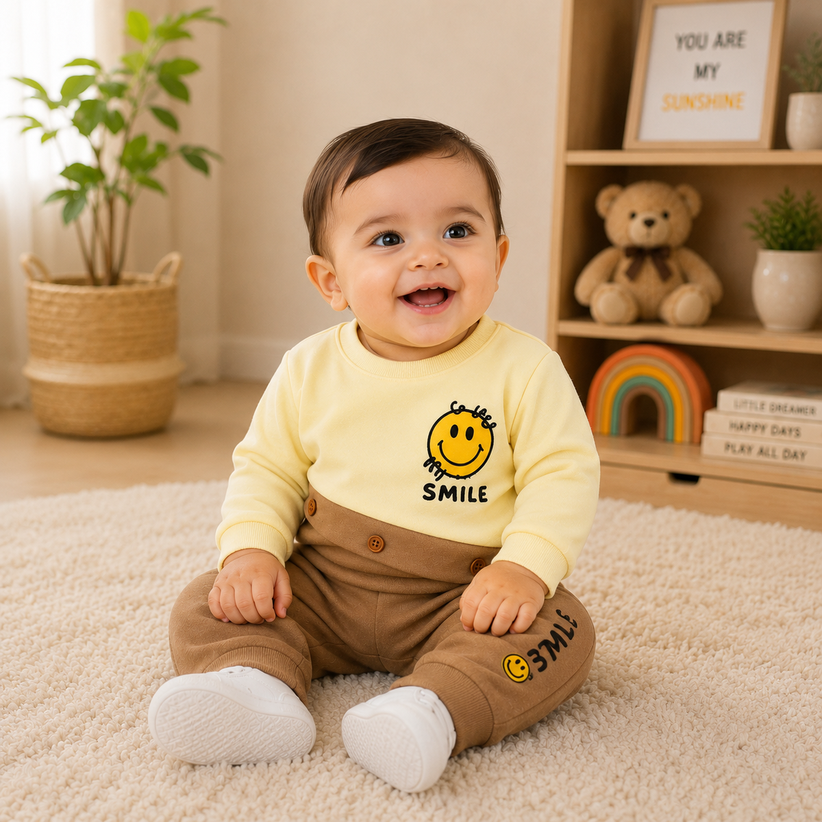 Baby Boys Smile Graphic Two-Piece Suit – Sweatshirt & Jogger Set (JB-102)