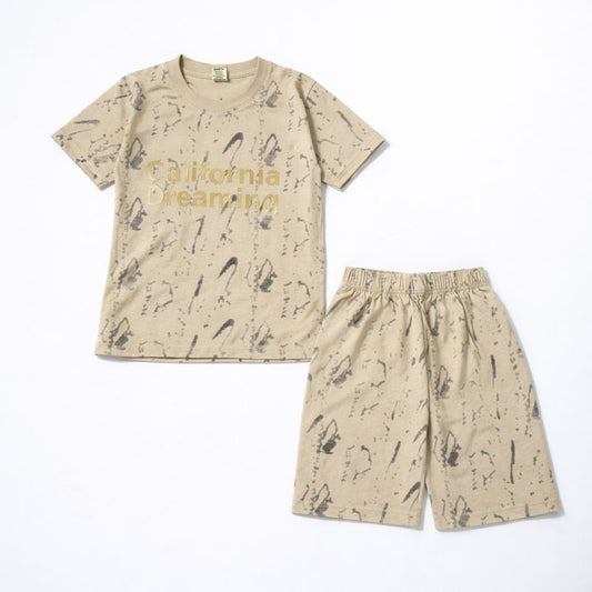 Boys Beige “California Dreaming” Summer Set – T-Shirt & Shorts | 2-Piece Outfit | Jersey Fabric