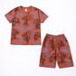 Boys Printed Summer Co-Ord Set – T-Shirt & Shorts | Soft Jersey Fabric | Cartoon Print (Brown)