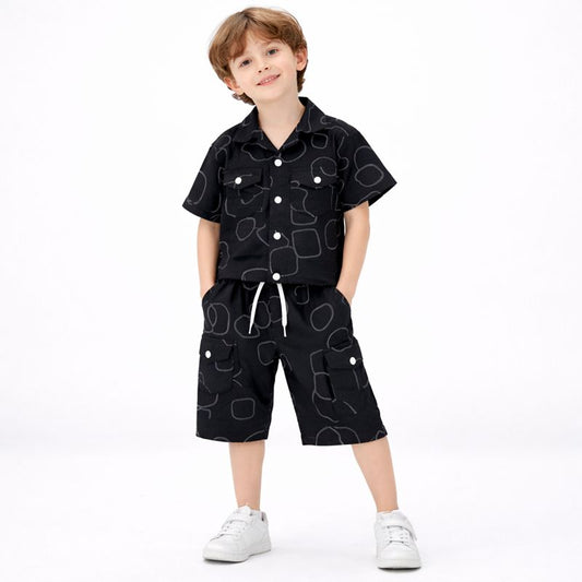 Boys Black Printed Summer Co-Ord Set – Shirt & Shorts | China Imported Fabric