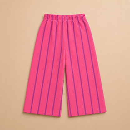 Girls Pink Striped Palazzo Pants – Soft Summer Wide Leg Trouser (EB 619)
