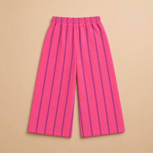 Girls Pink Striped Palazzo Pants – Soft Summer Wide Leg Trouser (EB 619)