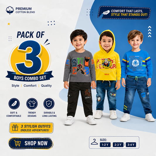 Premium Boys Clothing Bundle Pack of 3 – Comfortable Everyday Wear for Kids - kids clothing by New Outfit Pakistan