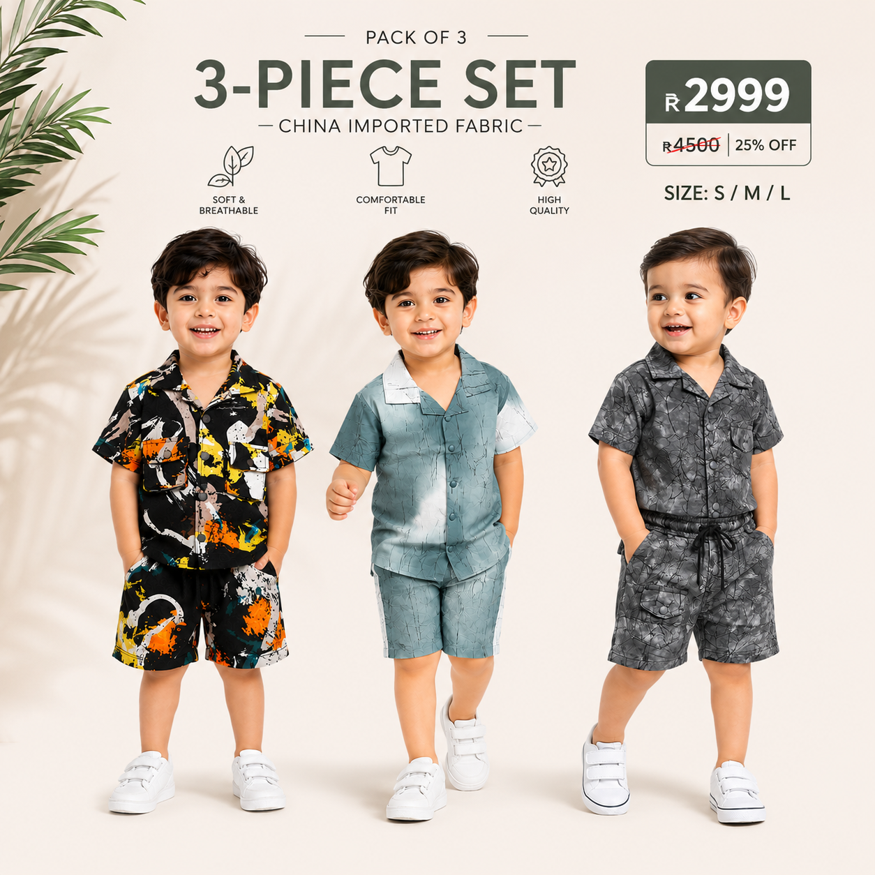 Pack of 3 Boys Summer Co-Ord Set – China Imported Fabric