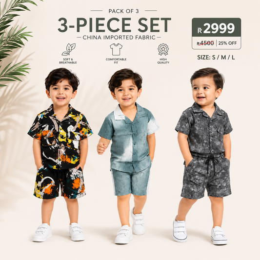 Pack of 3 Boys Summer Co-Ord Set – China Imported Fabric - kids clothing by New Outfit Pakistan