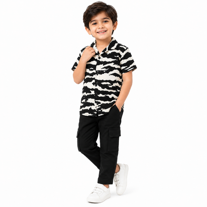 Boys Zebra Print Co-Ord Set – Black & White