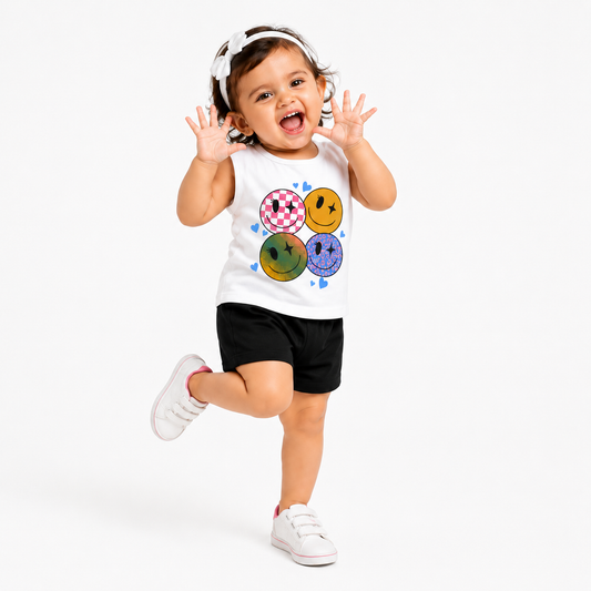 Girls Smiley Face Print Summer Co-ord Set