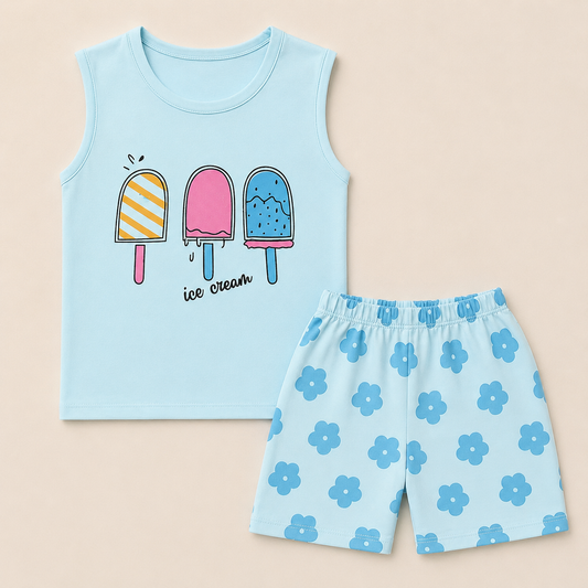 Girls Ice Cream Print Summer Co-ord Set - kids clothing by New Outfit Pakistan - image 3