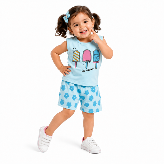 Girls Ice Cream Print Summer Co-ord Set