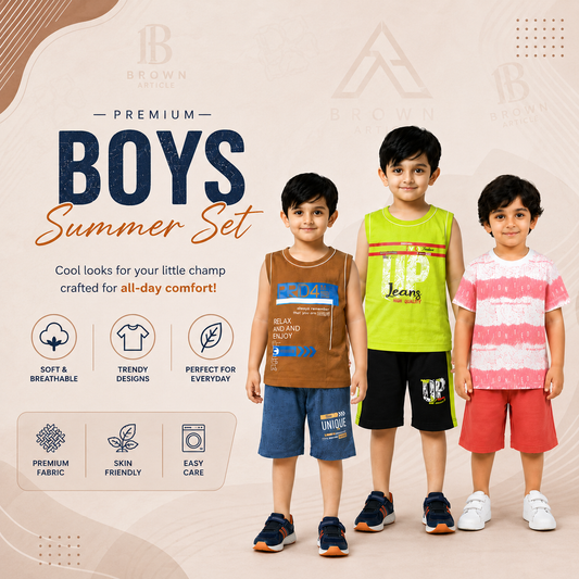 Premium Boys Summer Set – Soft, Breathable & Stylish Everyday Wear - kids clothing by New Outfit Pakistan