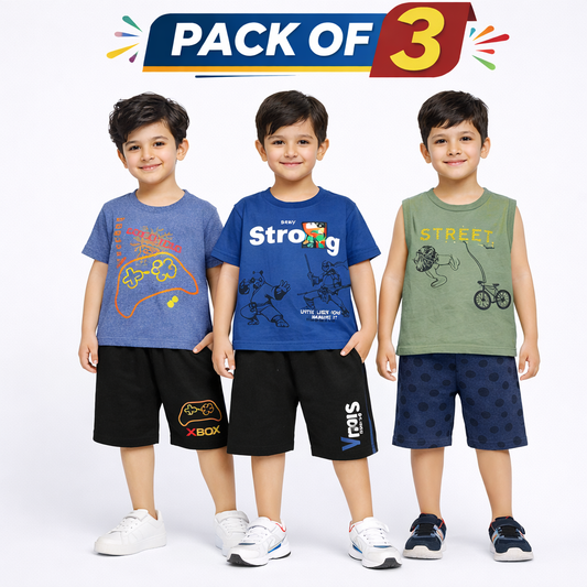 Boys Pack of 3 Suit Set - kids clothing by New Outfit Pakistan