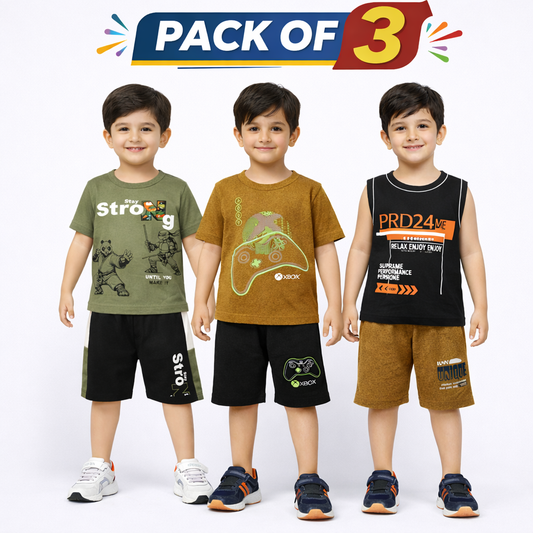 Boys Pack of 3 Suit Set - kids clothing by New Outfit Pakistan