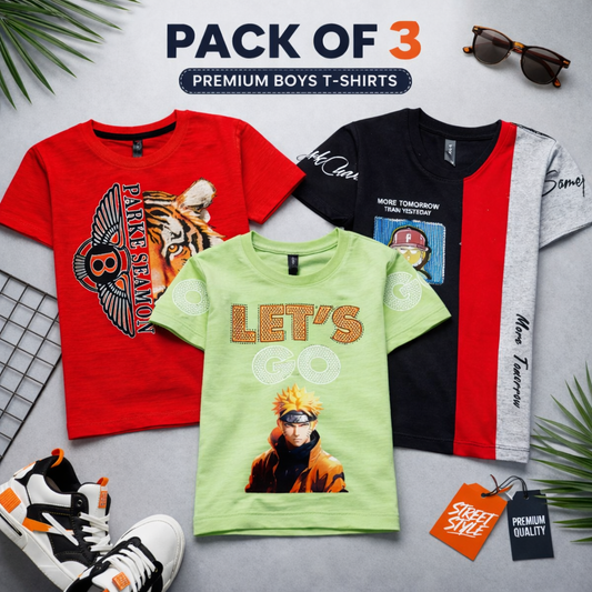 Boys Pack of 3 T-Shirts JB-02 (Multicolors)