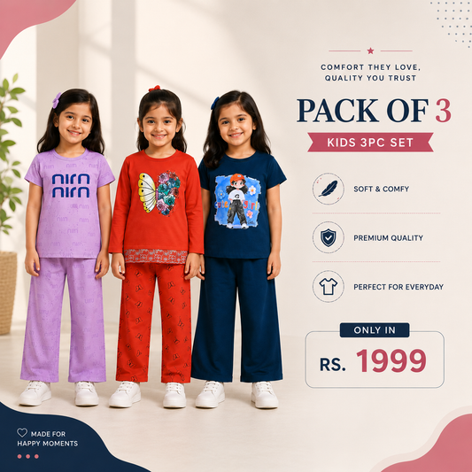 Girls Jersey Kids Outfit Set – Pack of 3 | Soft & Comfortable Everyday Wear 🌸