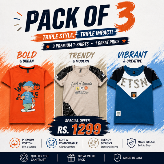 Boys Stylish Pack Of 3 Half Sleeves T-Shirts (Vol 3)
