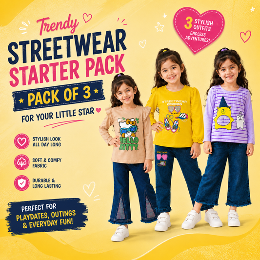 Girls Cute Casual Outfit Set – Jersey Tops with Denim Pants (Vol 2)