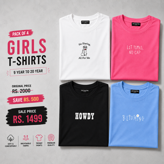 Stylish Girls Round Neck T-Shirts Pack of 4 – Everyday Wear