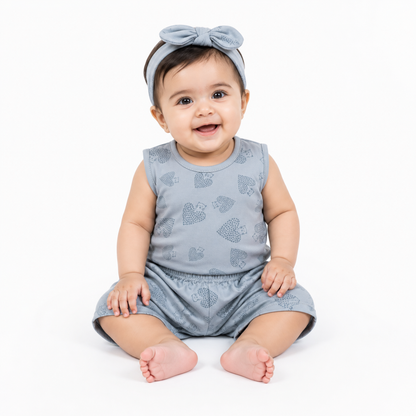 Baby Girls Sleeveless Romper Set – Cream Heart Print