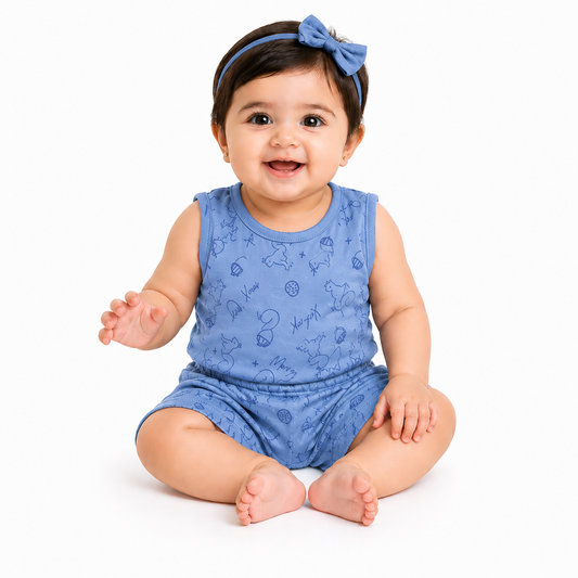 Baby Girls Sleeveless Romper Set – Sky Blue