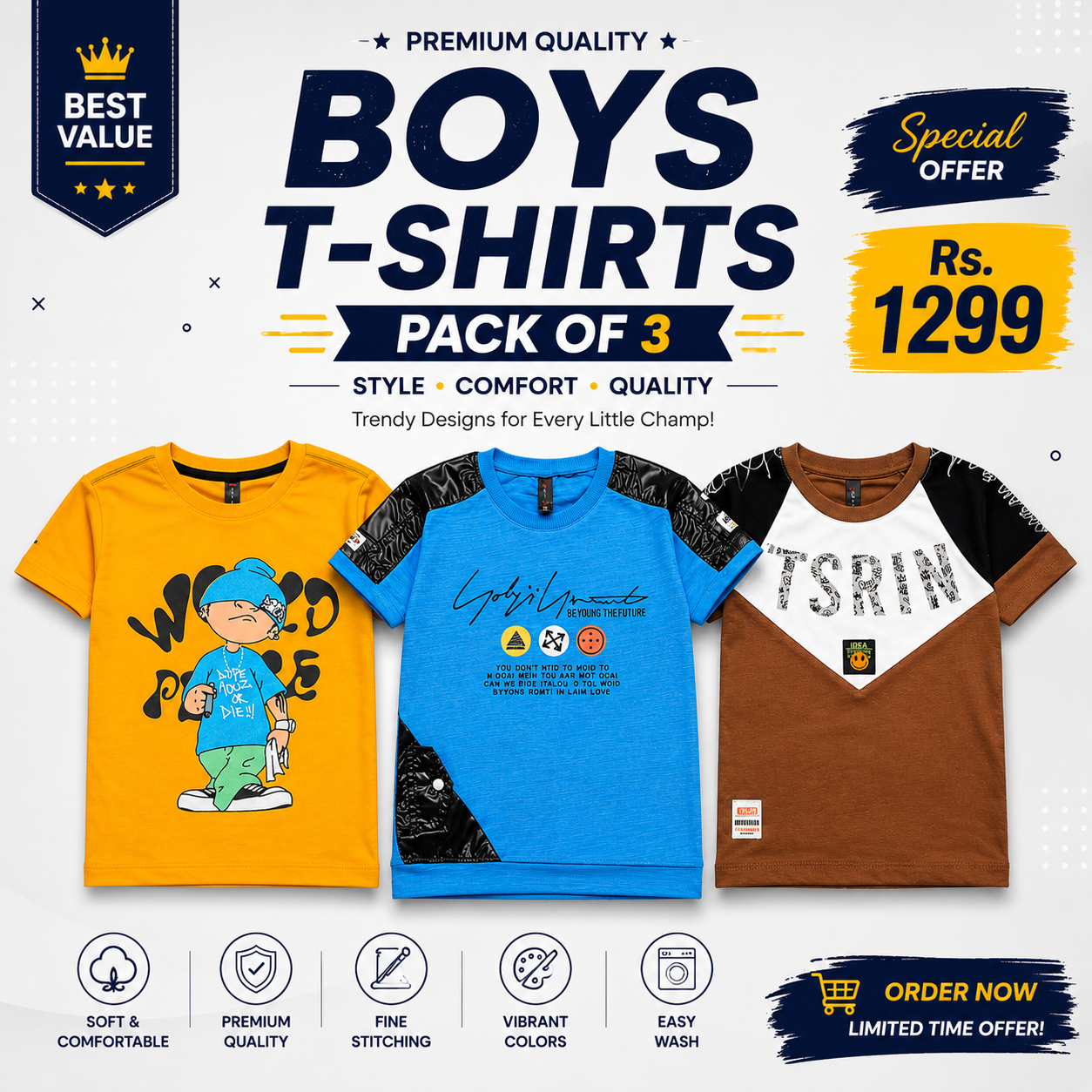 Boys Summer T-Shirts Pack Of 3