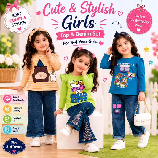 Girls Cute Casual Outfit Set (Multicolors)