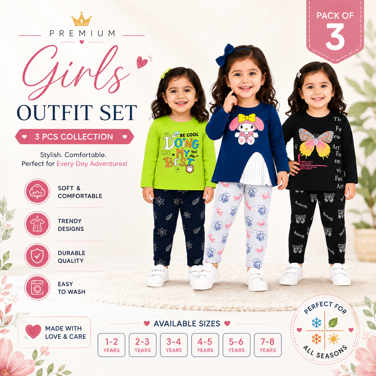 Stylish Girls Pack Of 3 Set (Multicolors)