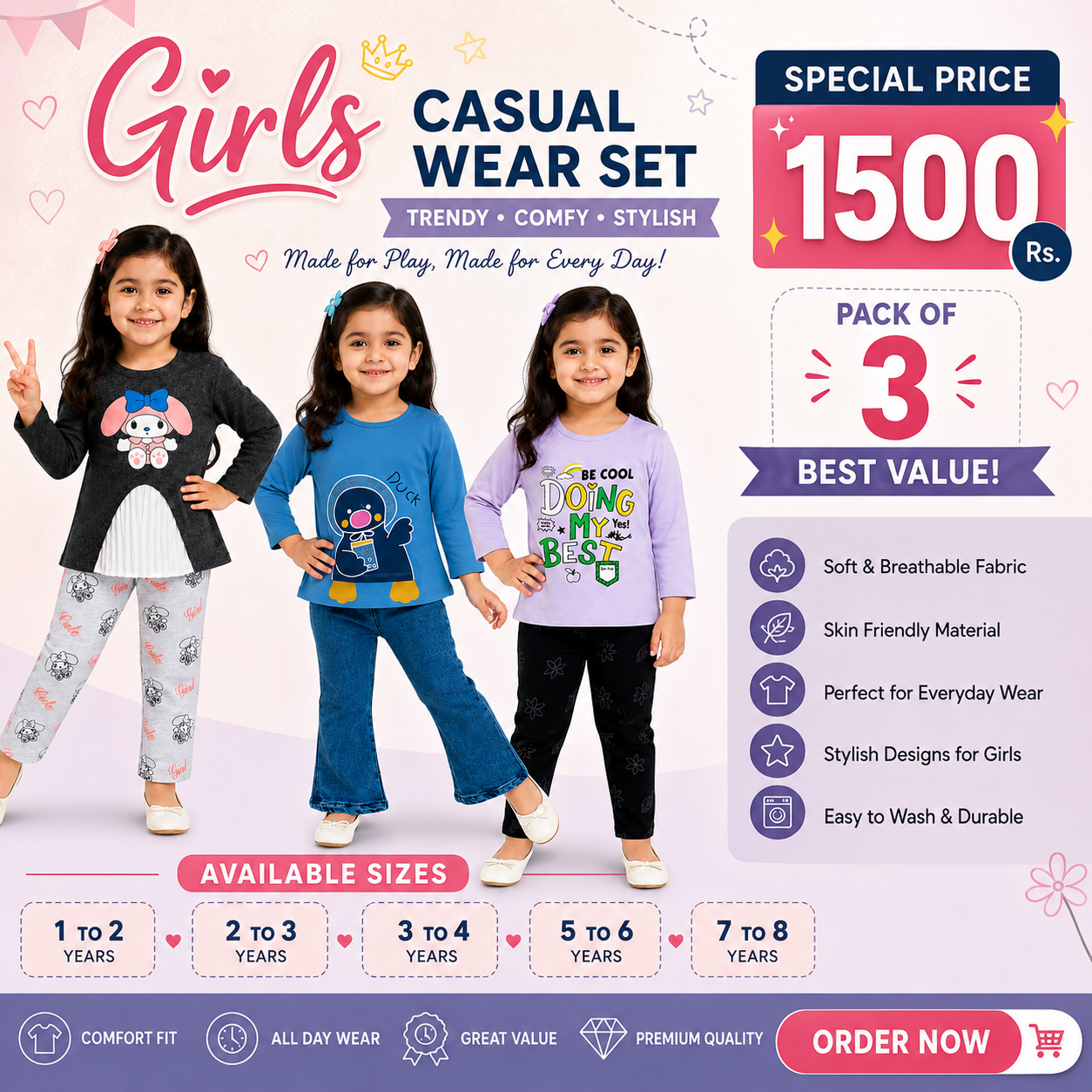 Girls Multi Color Suit Set Trendy • Comfy • Stylish