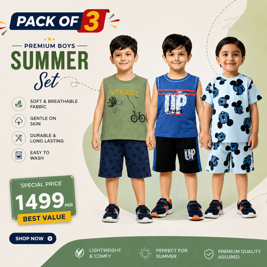 Boys Pack of 3 Suit Set - kids clothing by New Outfit Pakistan