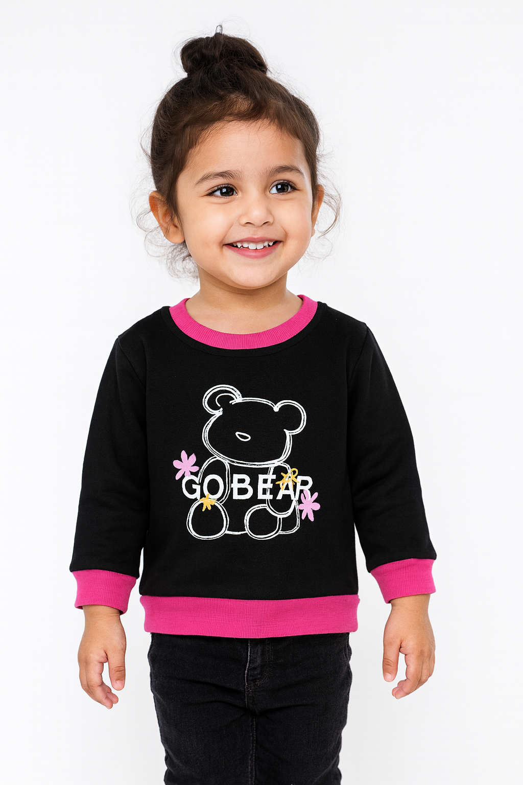 Girls Full Sleeve Sweatshirt  JB-0001 (Black-Pink)