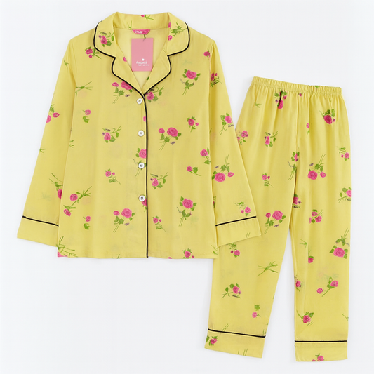 Women Night Suit (Yellow Floral)