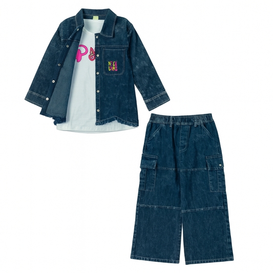 Girls’ 3-Piece Denim Suit - kids clothing by New Outfit Pakistan