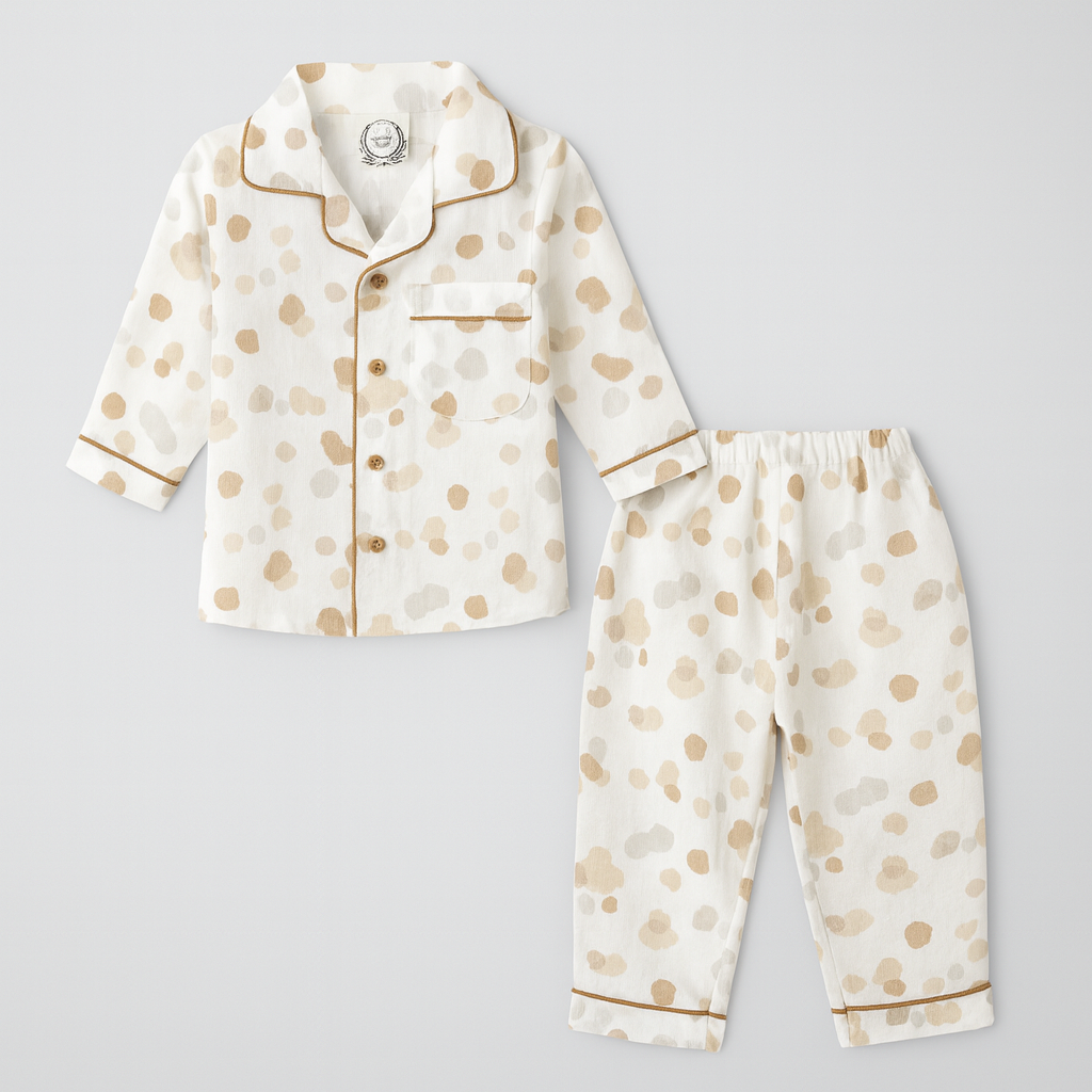 Beige Polka Dot Boy's Cotton Night Suit