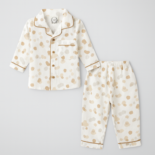Beige Polka Dot Boy's Cotton Night Suit