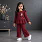 Girls Premium Ruffle Peplum Top & Wide-Leg Trouser 2-Piece Suit – Bow Detail (CHINA IMPORTED)