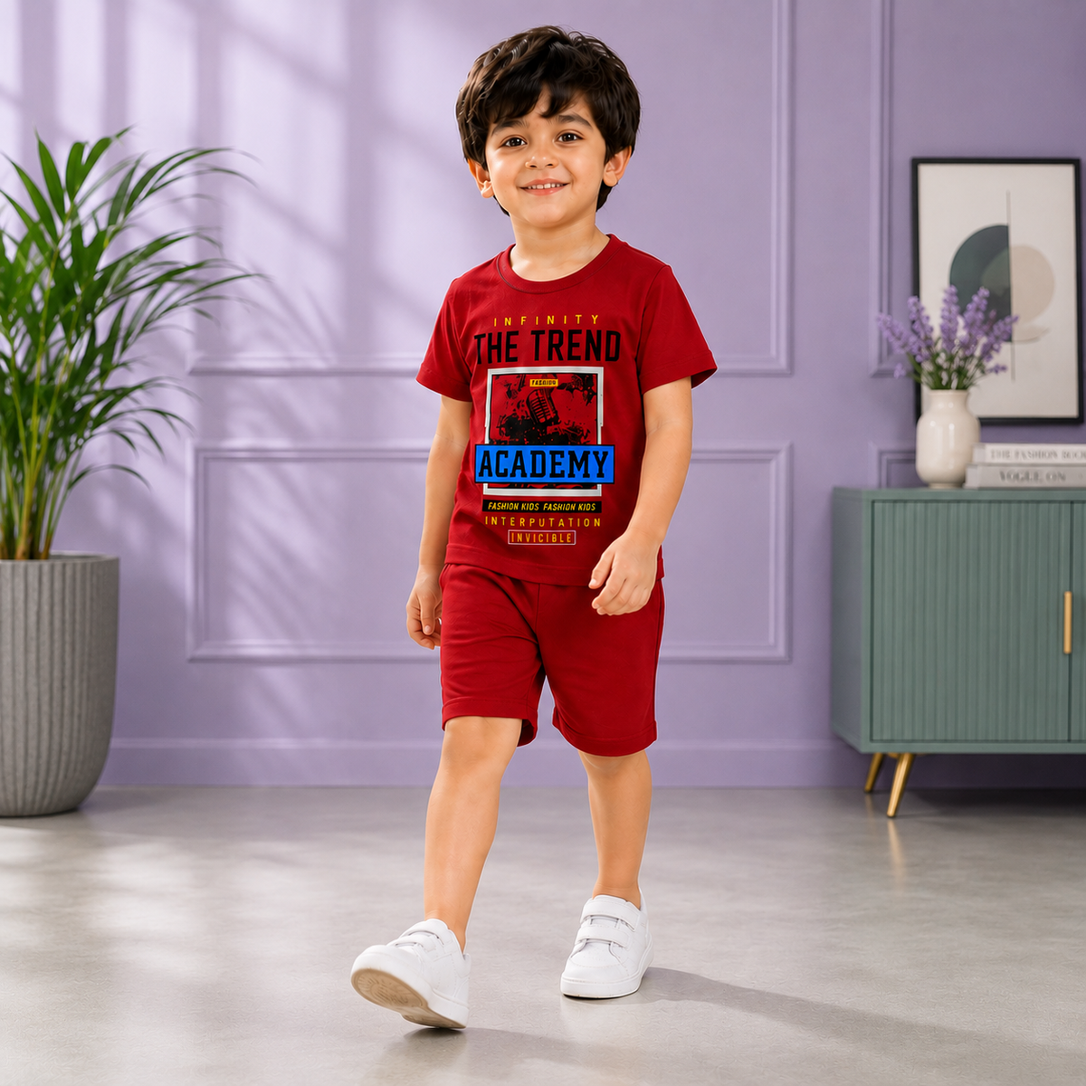 Boys Red Graphic T-Shirt & Shorts Set – The Trend Academy Casual Suit