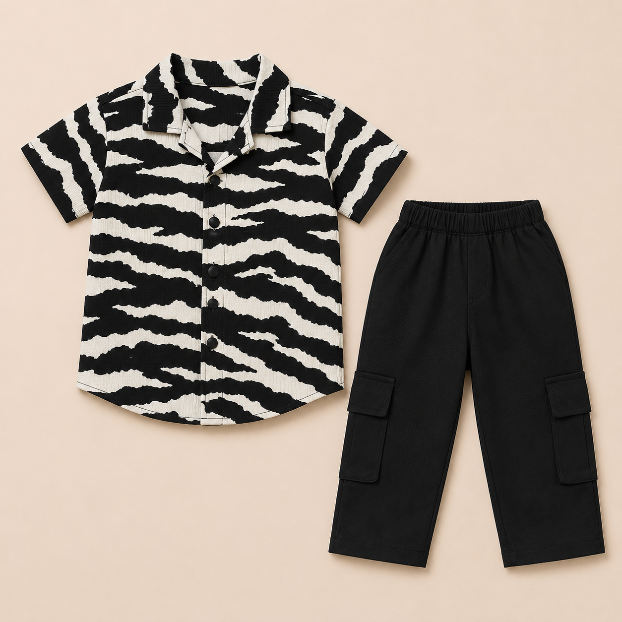 Boys Zebra Print Co-Ord Set – Black & White