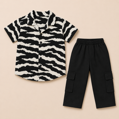 Boys Zebra Print Co-Ord Set – Black & White