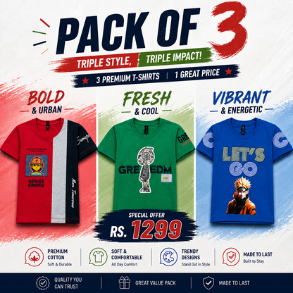 Boys Stylish Pack Of 3 Half Sleeves T-Shirts (Vol 2)