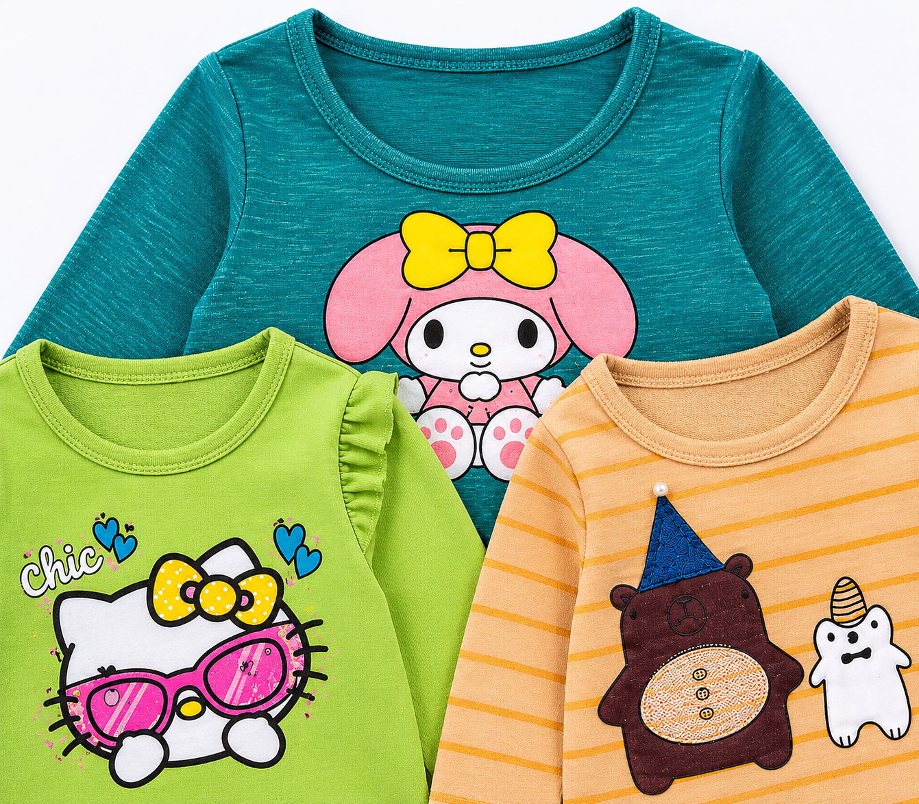 Girls T-Shirt & Bottom Set – Pack of 3 (Multicolors)
