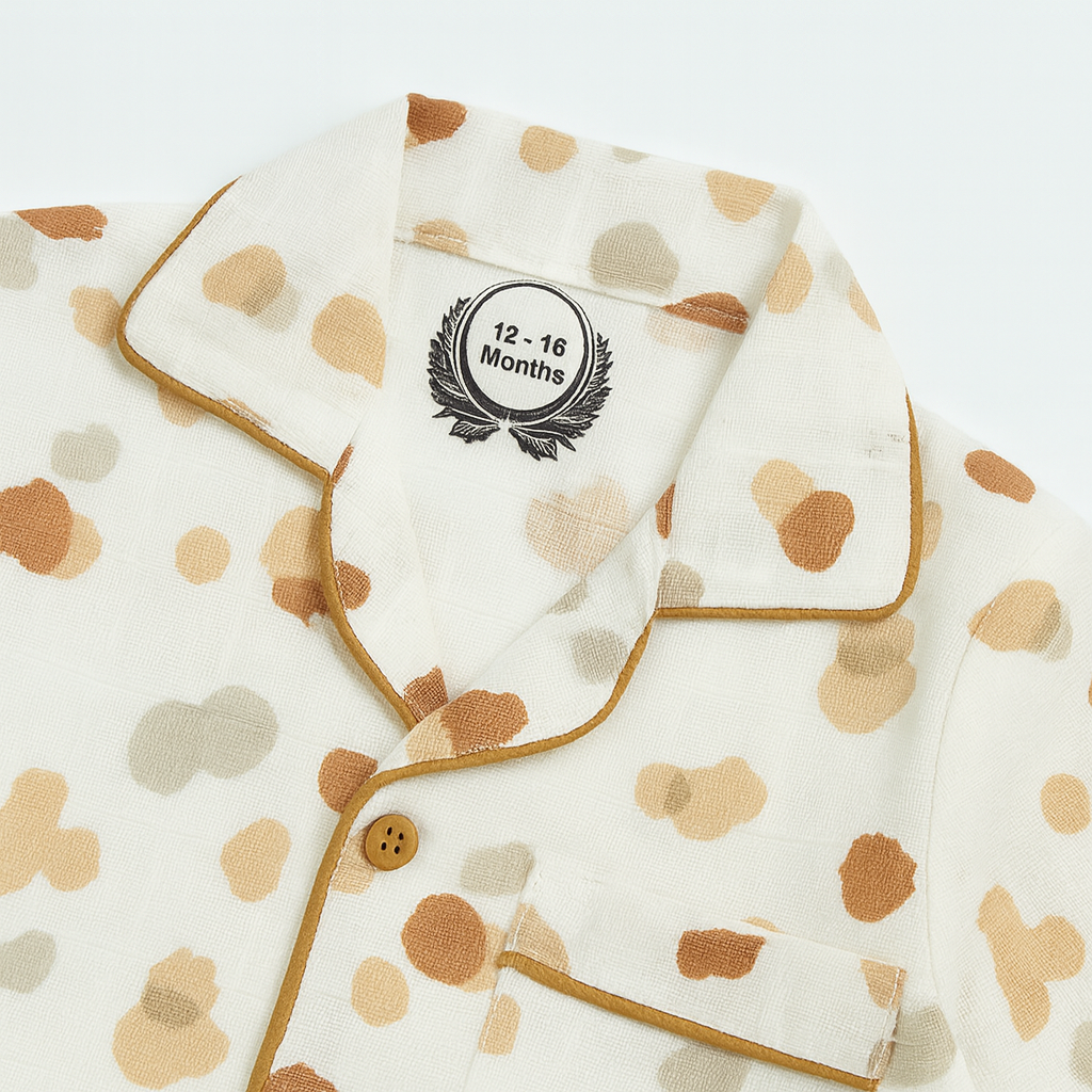 Beige Polka Dot Boy's Cotton Night Suit