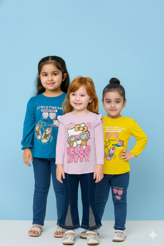 Girls Full Sleeve Suit Pack off 3 Pcs - kids clothing by New Outfit Pakistan