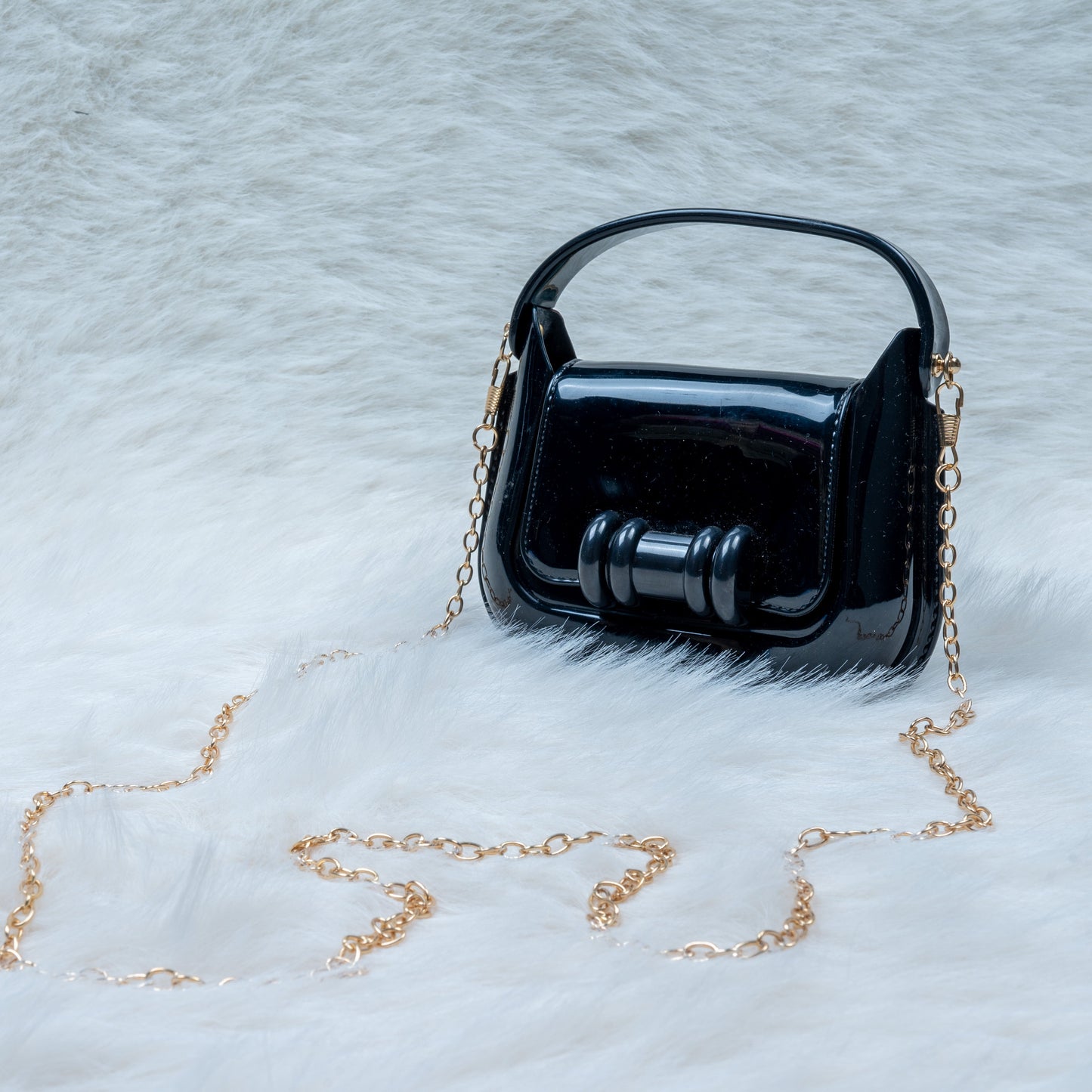 Elegant Glossy Mini Handbag for Girls with Gold Chain Strap