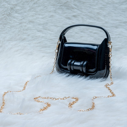 Elegant Glossy Mini Handbag for Girls with Gold Chain Strap