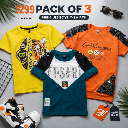 Boys Pack of 3 T-Shirts JB-01 (Multicolors)