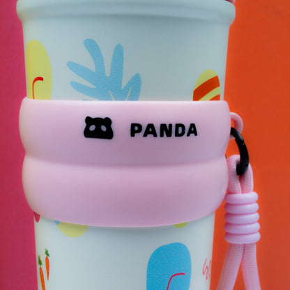 Cute Panda Printed Tumbler with Straw & Strap – Kids Drinking Cup (Pink Edition)