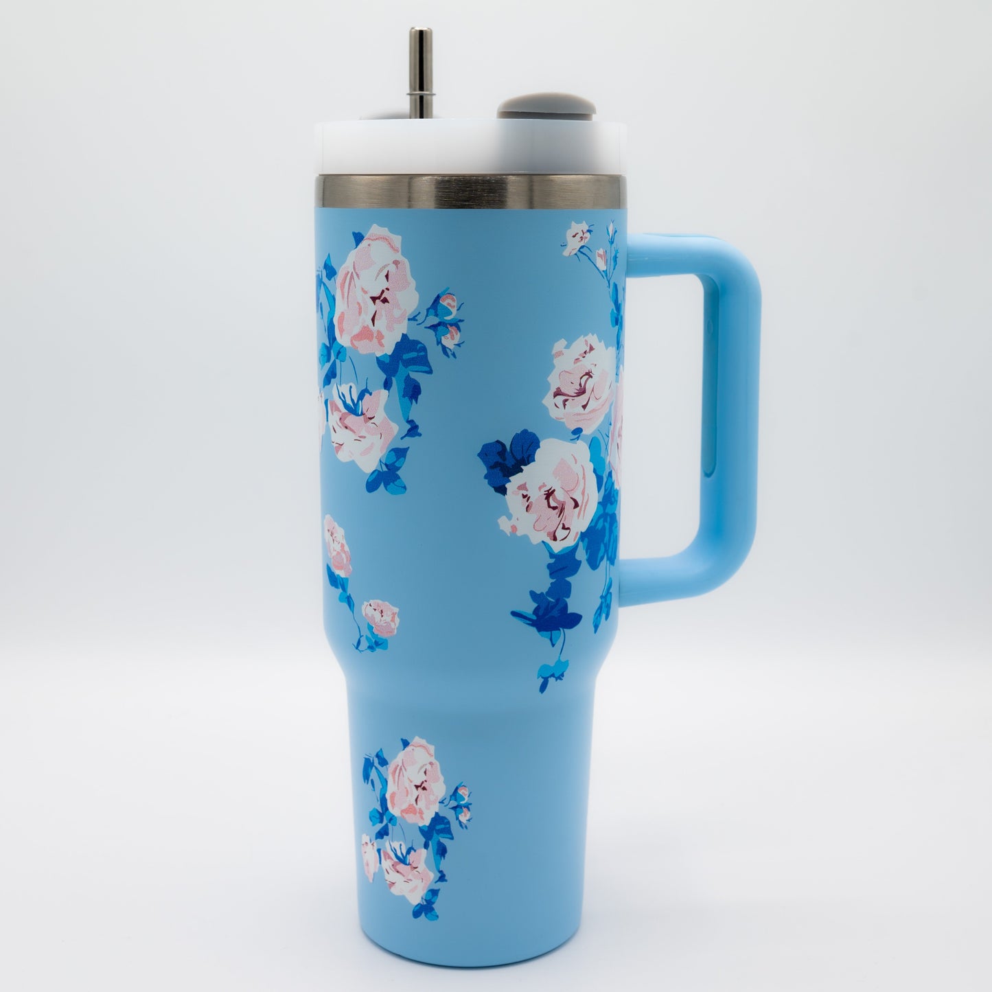Floral Collection Premium Stainless Steel Tumbler – 40oz (With Handle & Metal Straw)